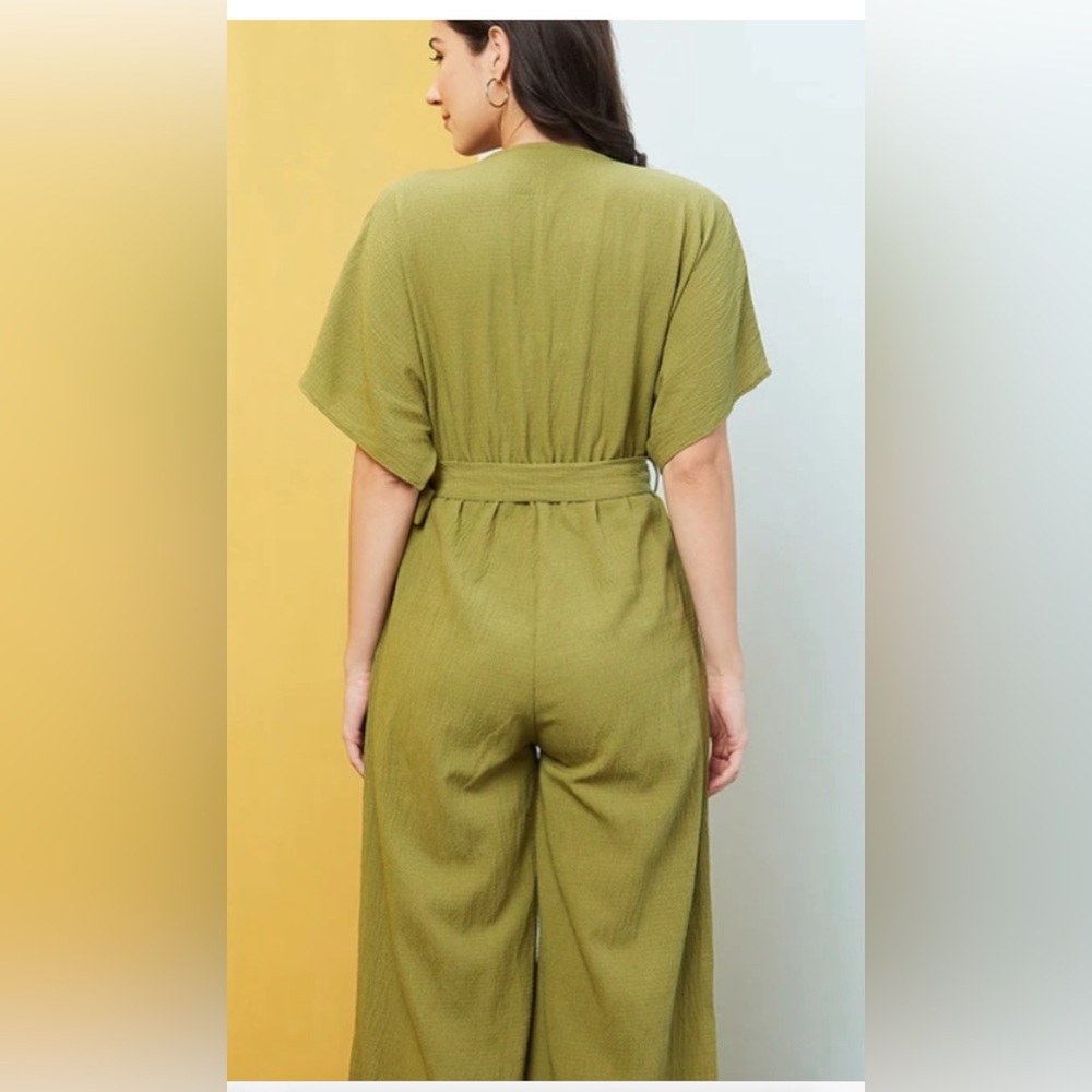 Zara Belted Wide Leg Jumpsuit . Olive Green. Size L - Picture 4 of 6